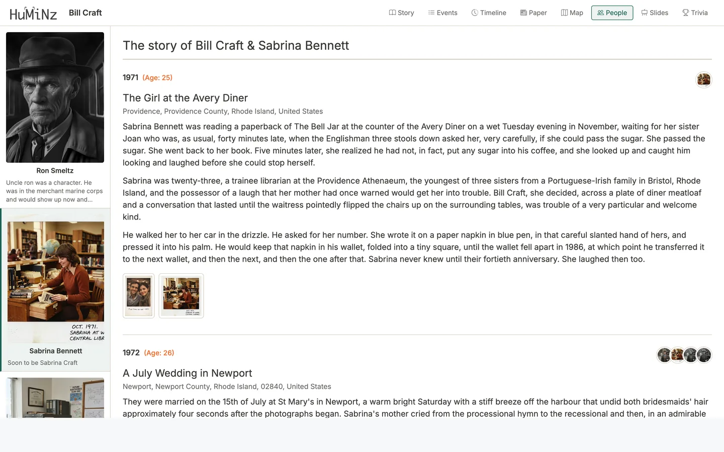 A Huminz life story in People view, read through the people in it